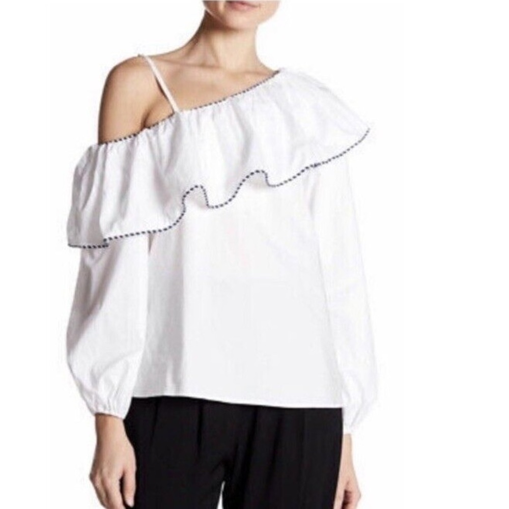 Parker Long Sleeve Ruffle Cotton Off Shoulder Nautical Blouse size medium